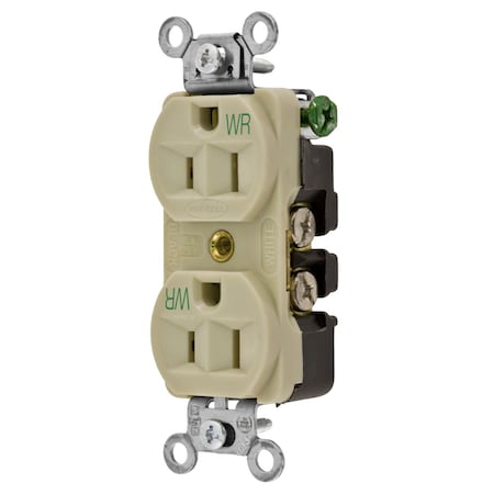 Hubbell Wiring Device-Kellems Straight Blade Receptacle, 5-15R, 15 A, 125V AC, 2 Pole, 3 Wire, Flush Mount, Grounded 5262IWR